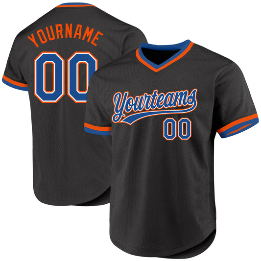 Custom Black Blue-Orange Authentic Throwback Baseball Jersey - Main View