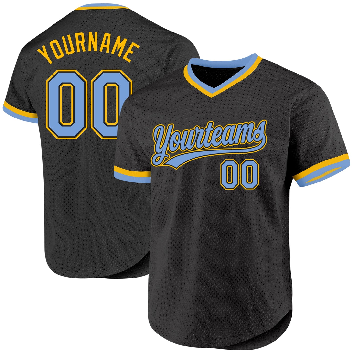 Custom Black Light Blue-Gold Authentic Throwback Baseball Jersey - Main View