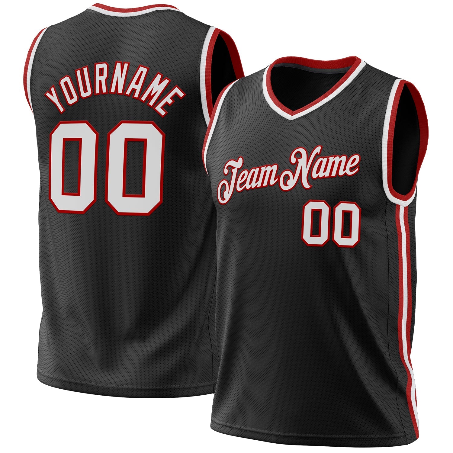 Custom Black White-Red Authentic Throwback Basketball Jersey - Main View