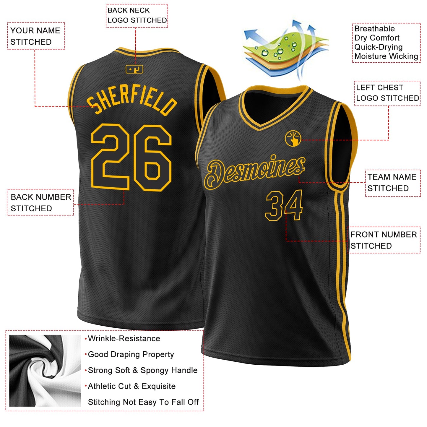 Custom Black Red Authentic Throwback Basketball Jersey view 3