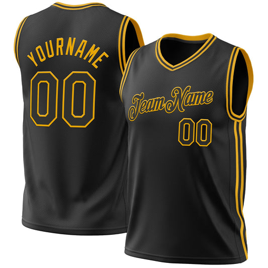 Custom Black Red Authentic Throwback Basketball Jersey - Main View