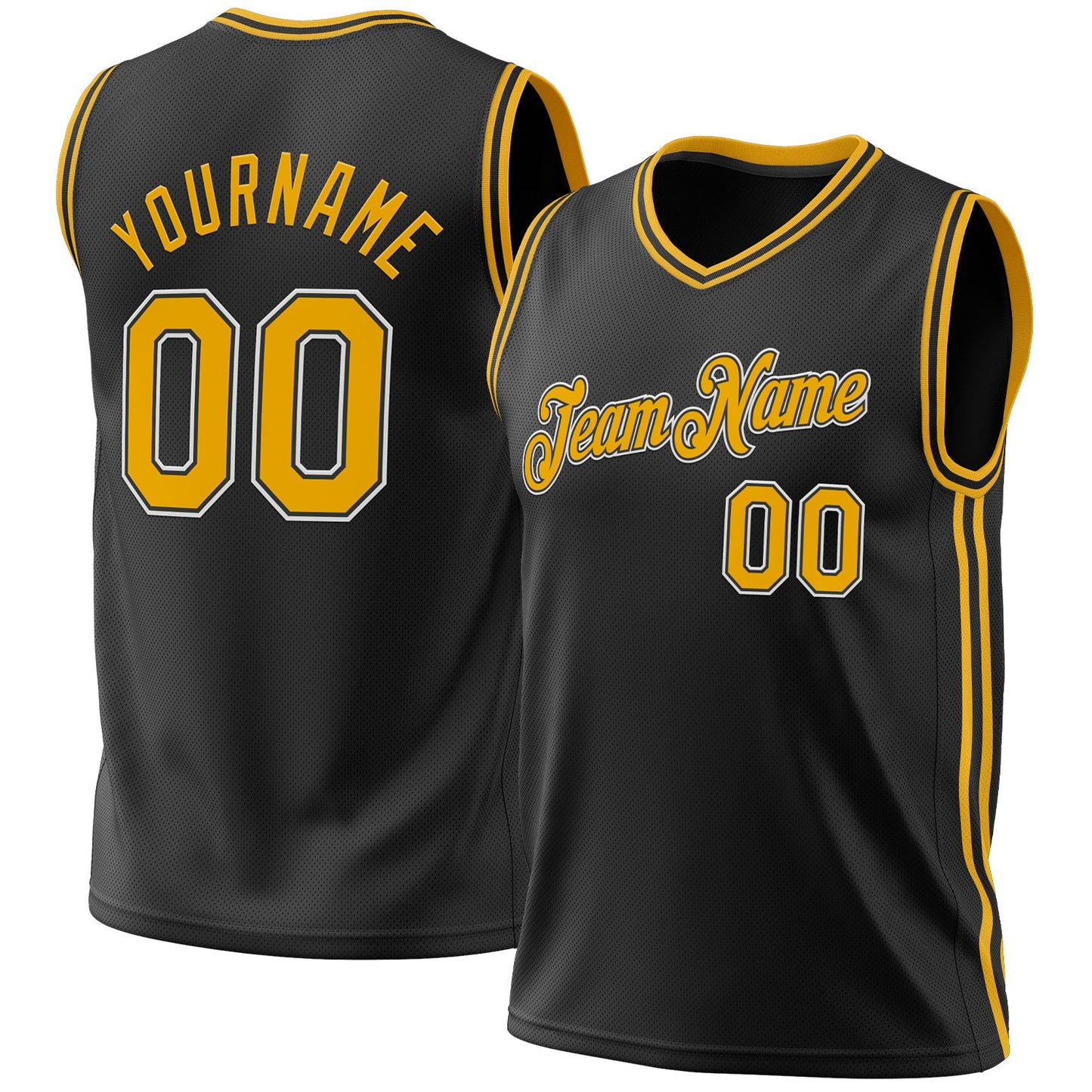 Custom Black Gold-White Authentic Throwback Basketball Jersey - Main View