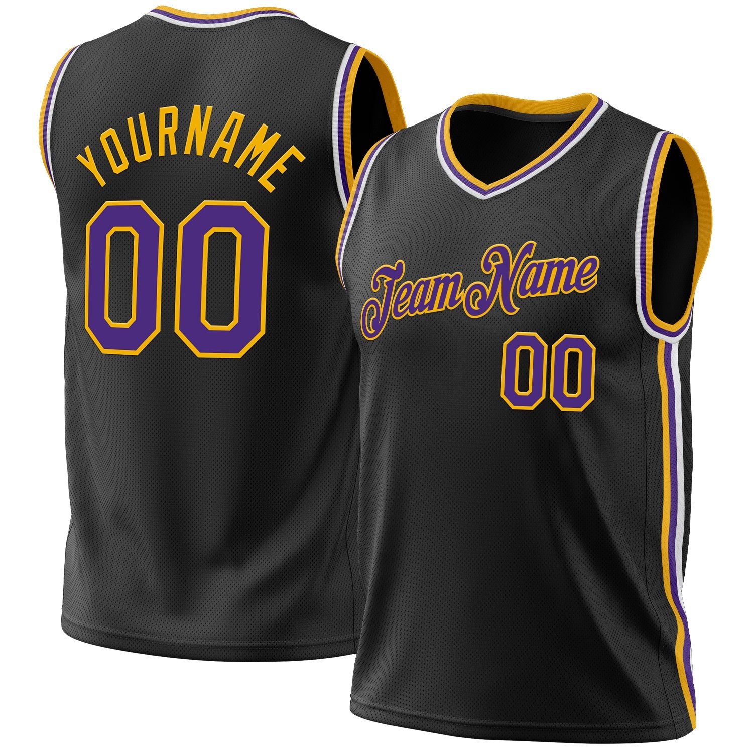 Custom Black Purple-Gold Authentic Throwback Basketball Jersey - Main View