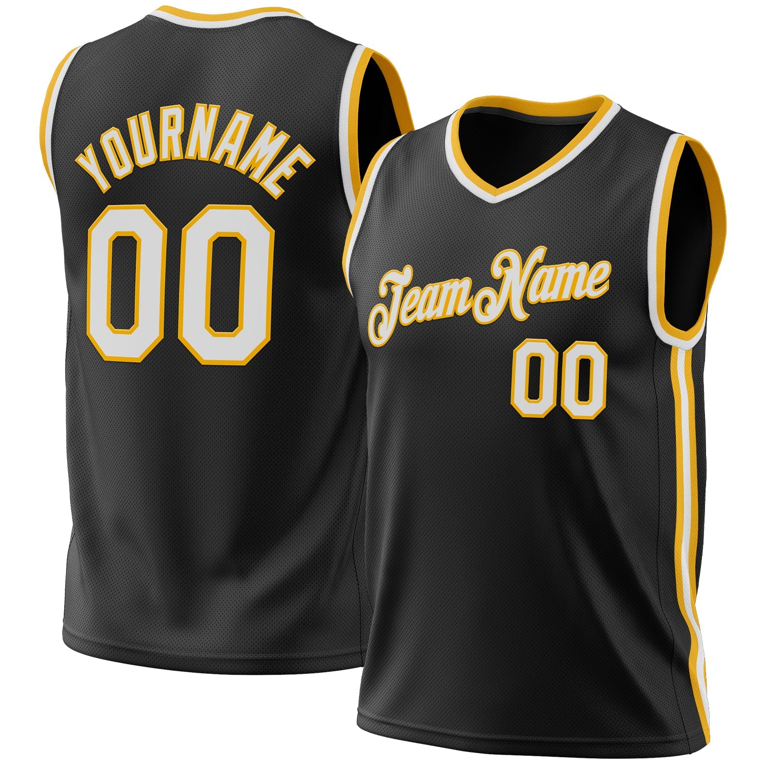 Custom Black White-Gold Authentic Throwback Basketball Jersey - Main View