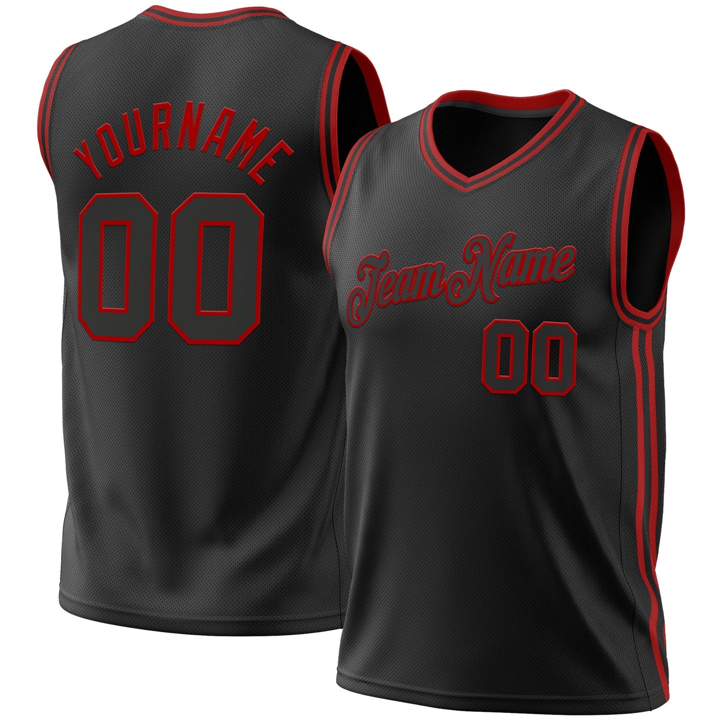Custom Black Red Authentic Throwback Basketball Jersey - Main View