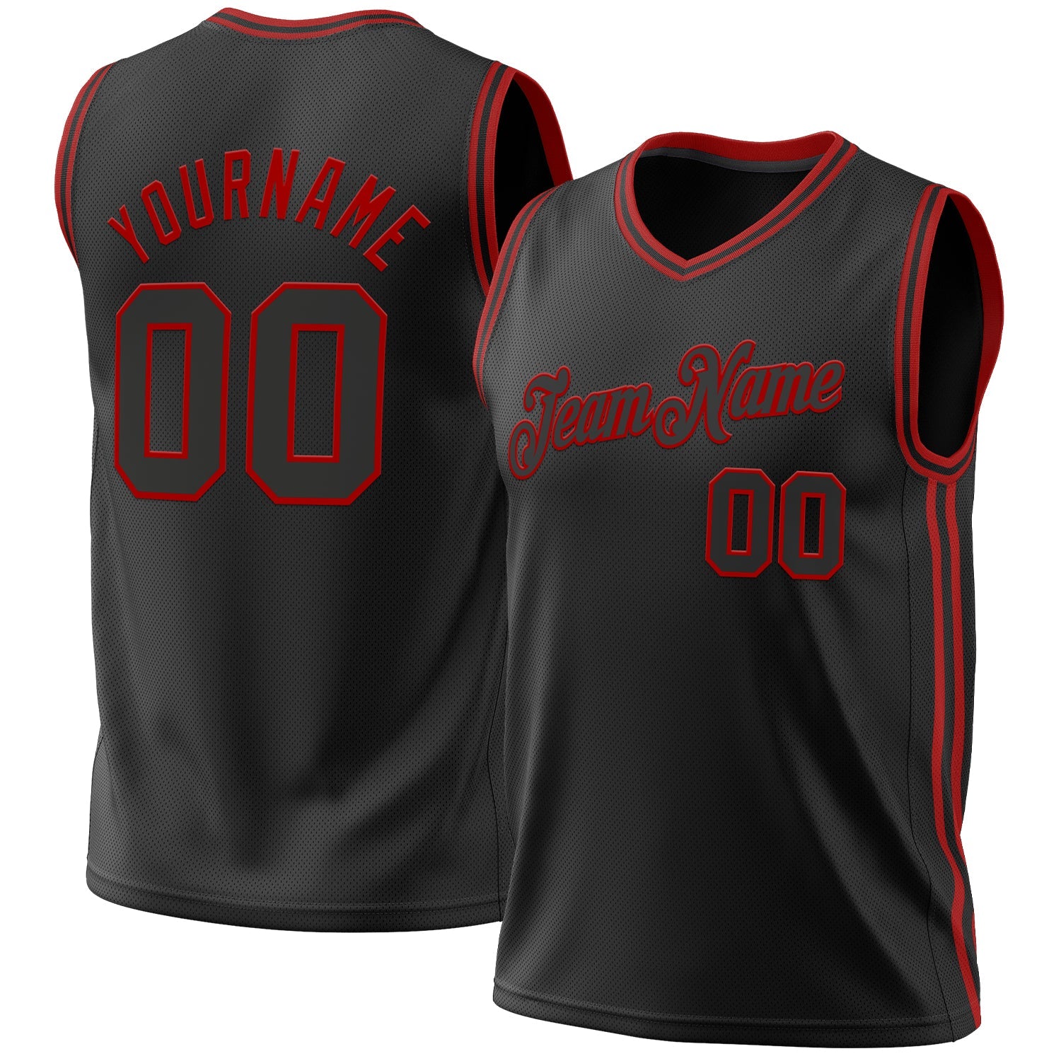Custom Black Red Authentic Throwback Basketball Jersey - Main View
