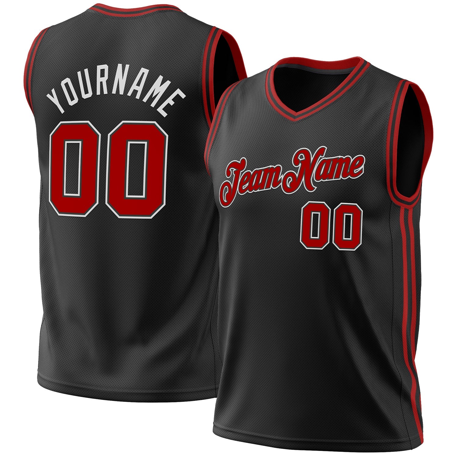 Custom Black Red-White Authentic Throwback Basketball Jersey - Main View