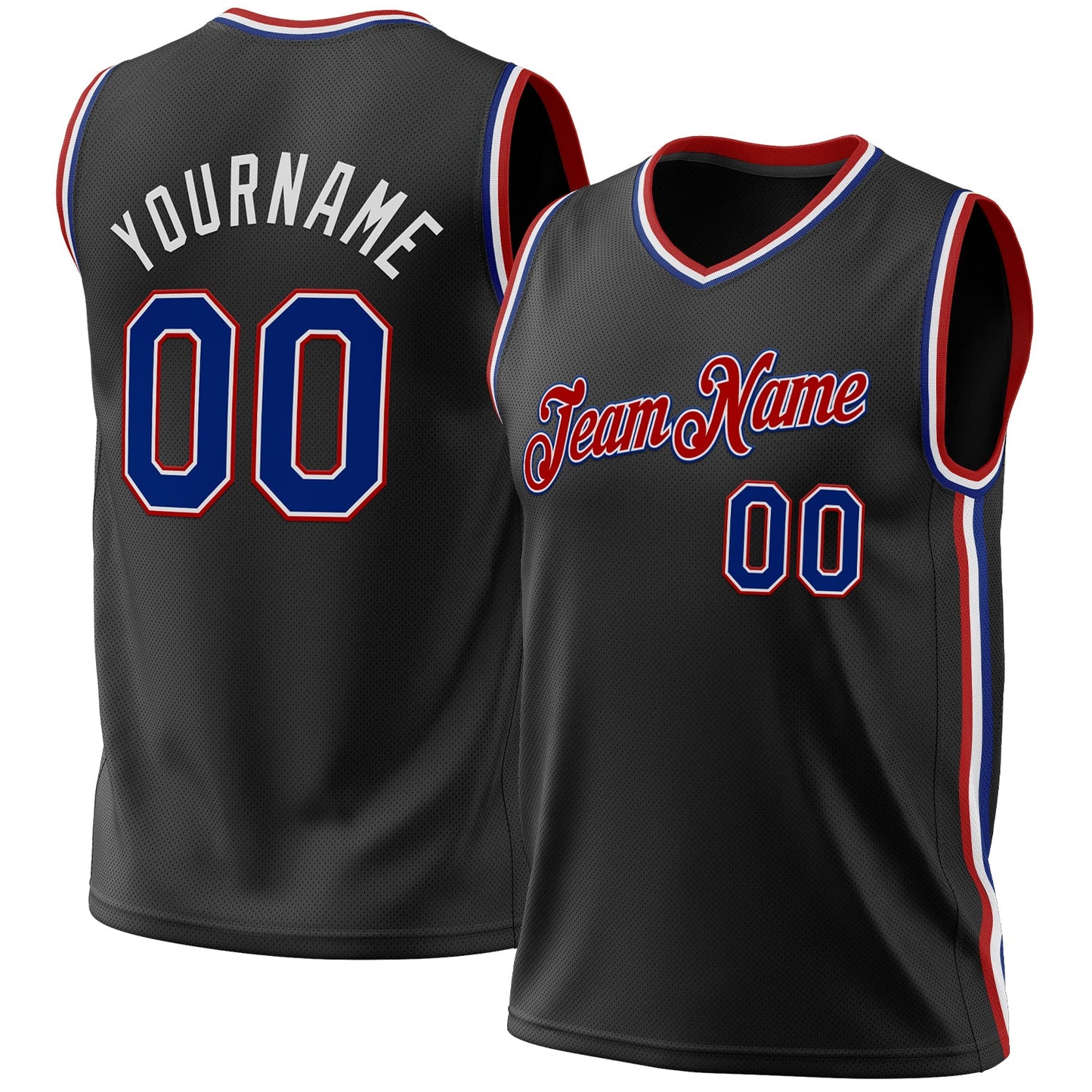 Custom Black Royal-Red Authentic Throwback Basketball Jersey - Main View
