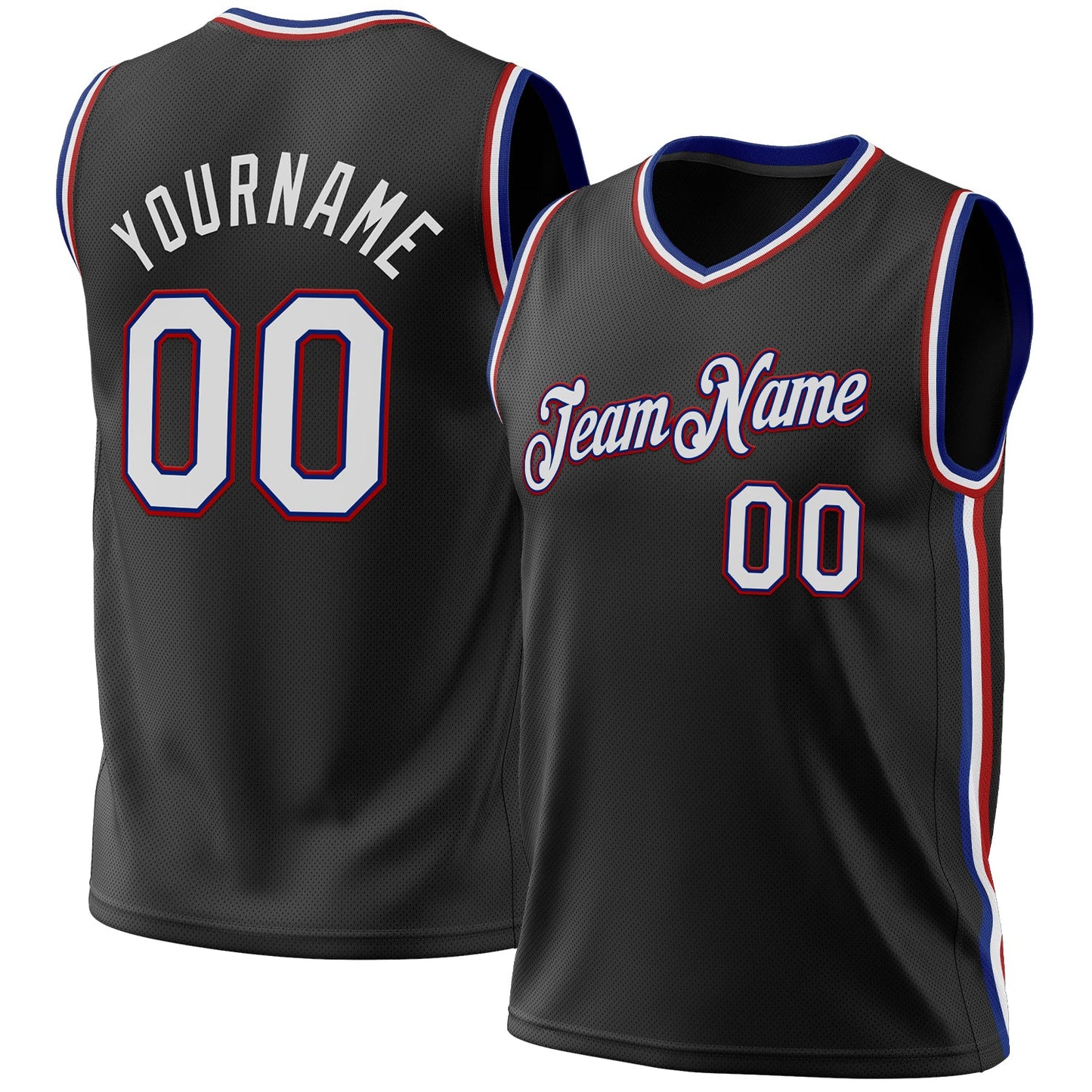 Custom Black Royal-Red Authentic Throwback Basketball Jersey - Main View