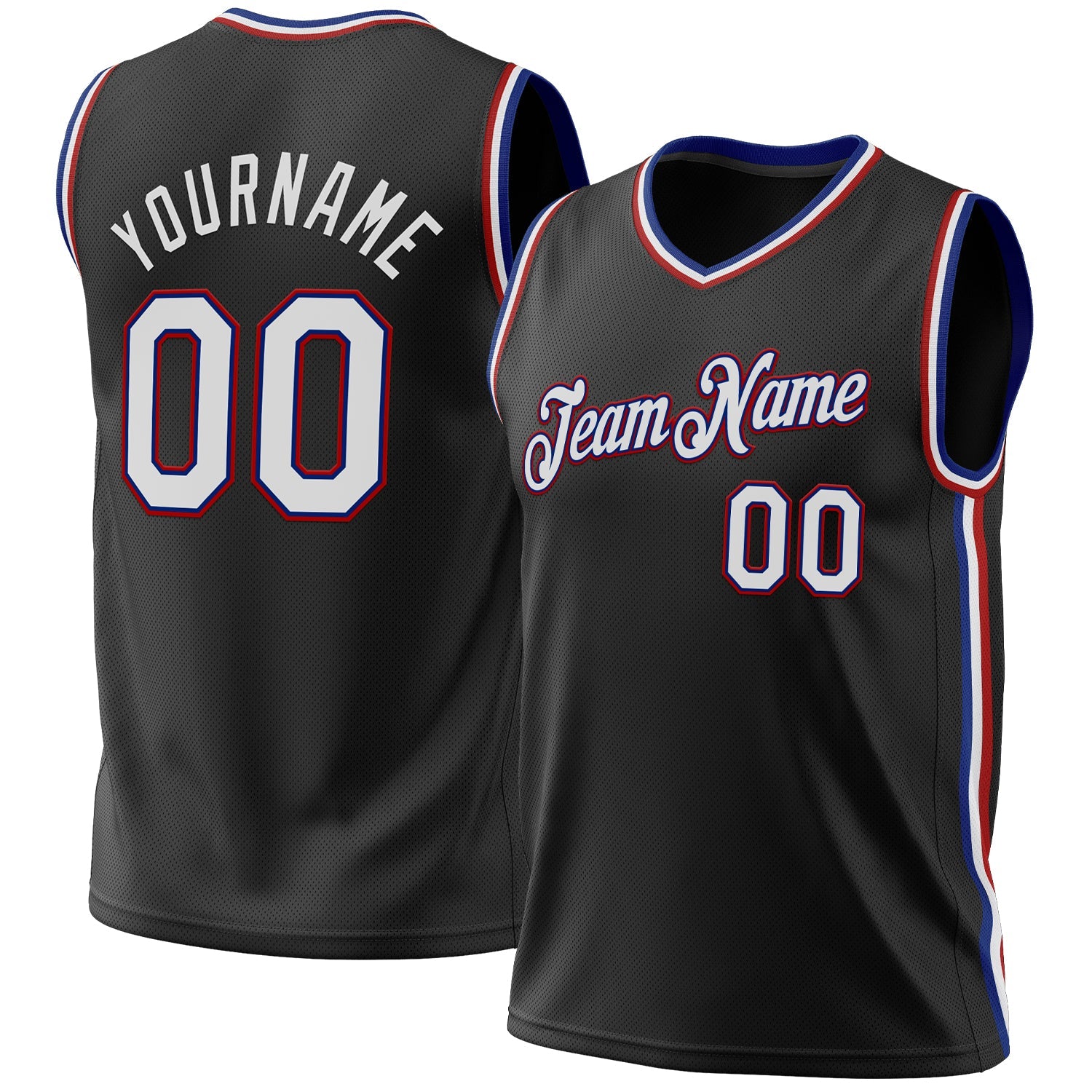 Custom Black Royal-Red Authentic Throwback Basketball Jersey - Main View