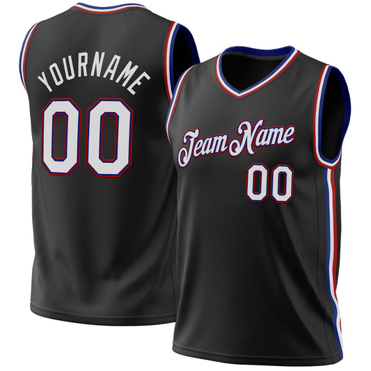 Custom Black Royal-Red Authentic Throwback Basketball Jersey - Main View