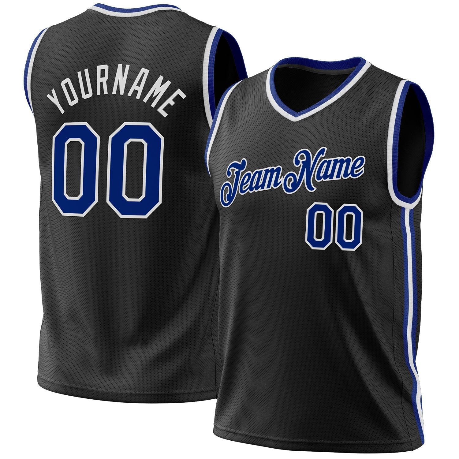 Custom Black Royal-White Authentic Throwback Basketball Jersey - Main View