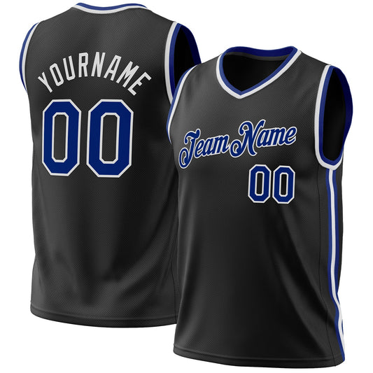 Custom Black Royal-White Authentic Throwback Basketball Jersey - Main View