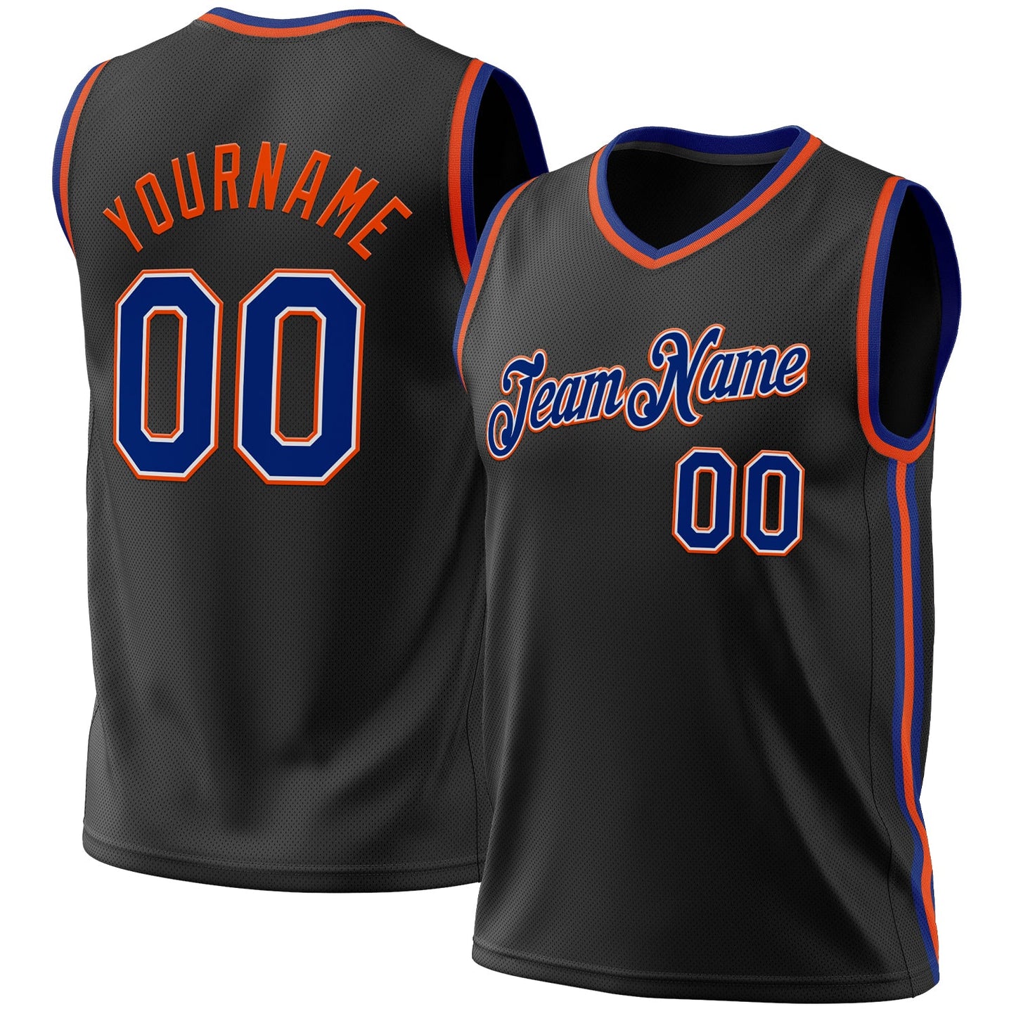 Custom Black Royal-Orange Authentic Throwback Basketball Jersey - Main View
