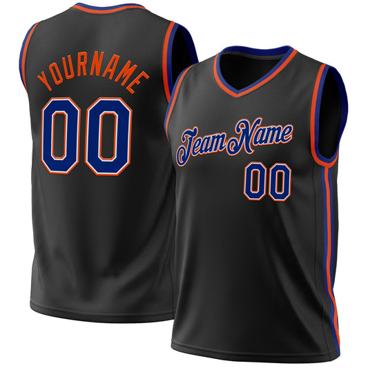 Custom Black Royal-Orange Authentic Throwback Basketball Jersey - Main View