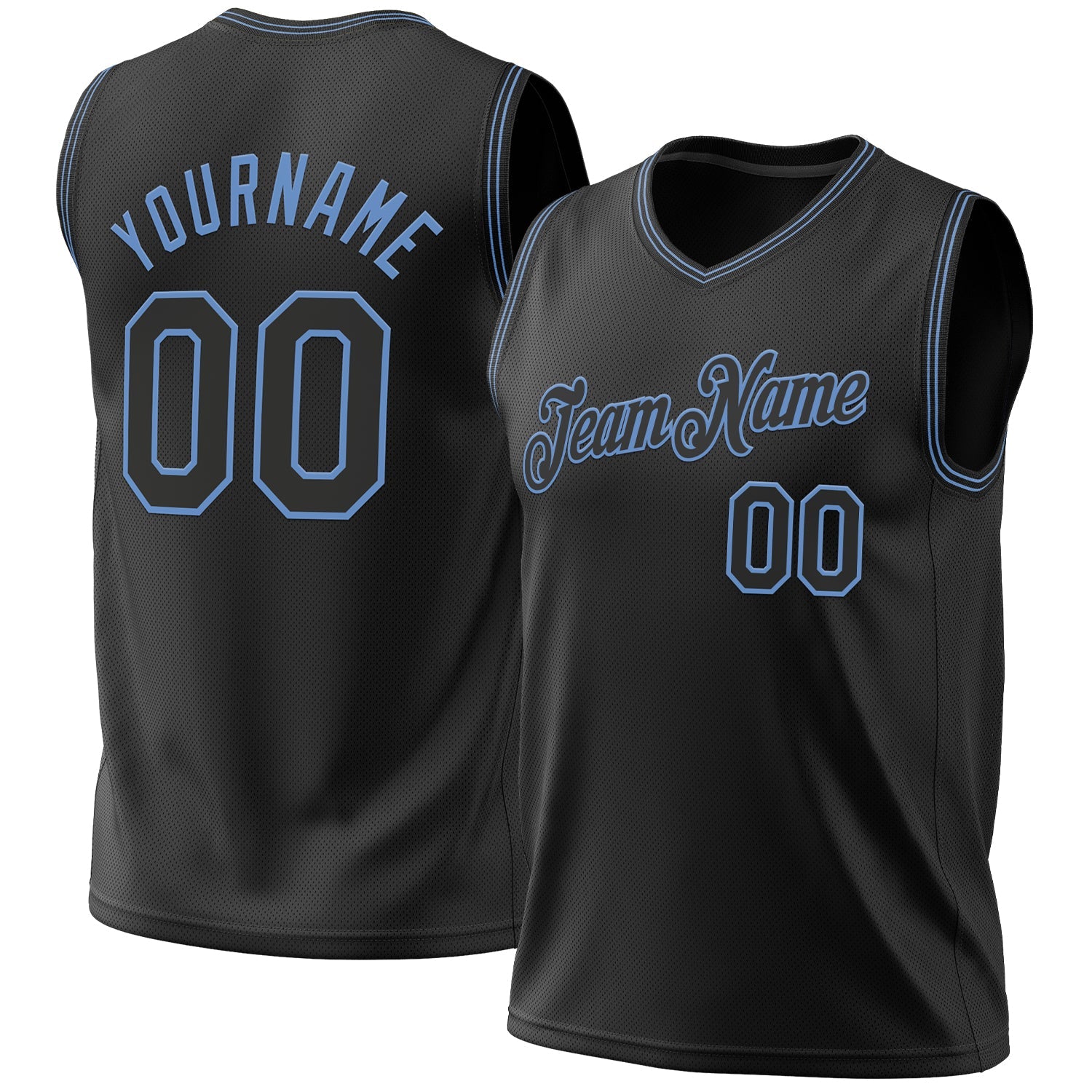 Custom Black Light Blue Authentic Throwback Basketball Jersey - Main View