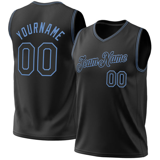 Custom Black Light Blue Authentic Throwback Basketball Jersey - Main View
