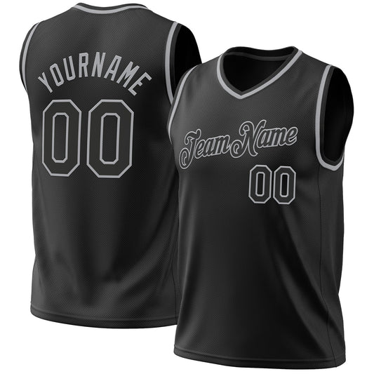 Custom Black Gray Authentic Throwback Basketball Jersey - Main View