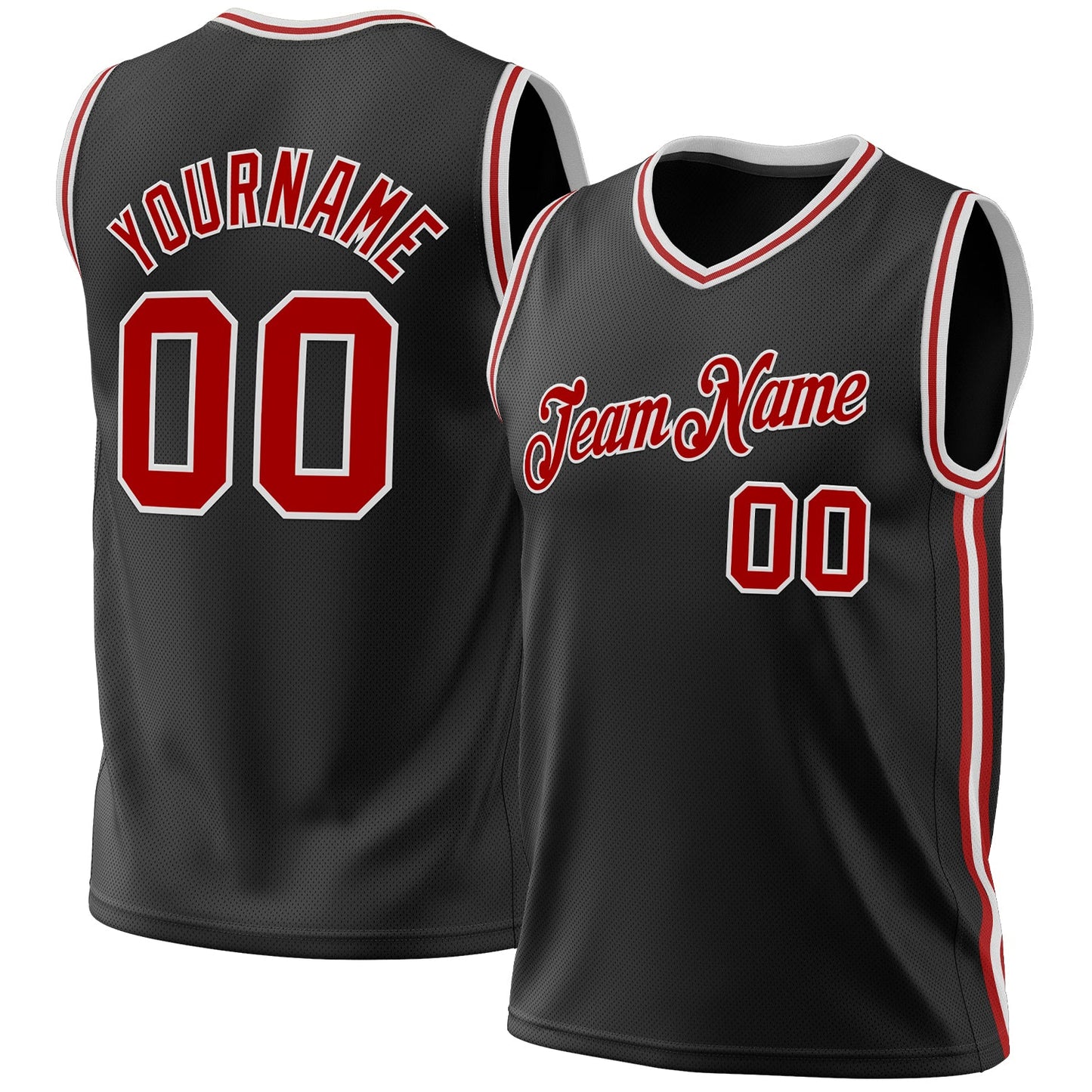Custom Black Red-White Authentic Throwback Basketball Jersey - Main View