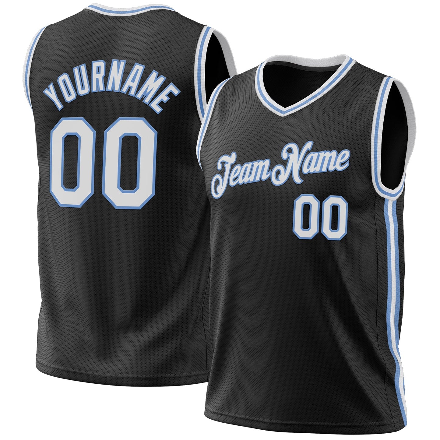 Custom Black White-Light Blue Authentic Throwback Basketball Jersey - Main View