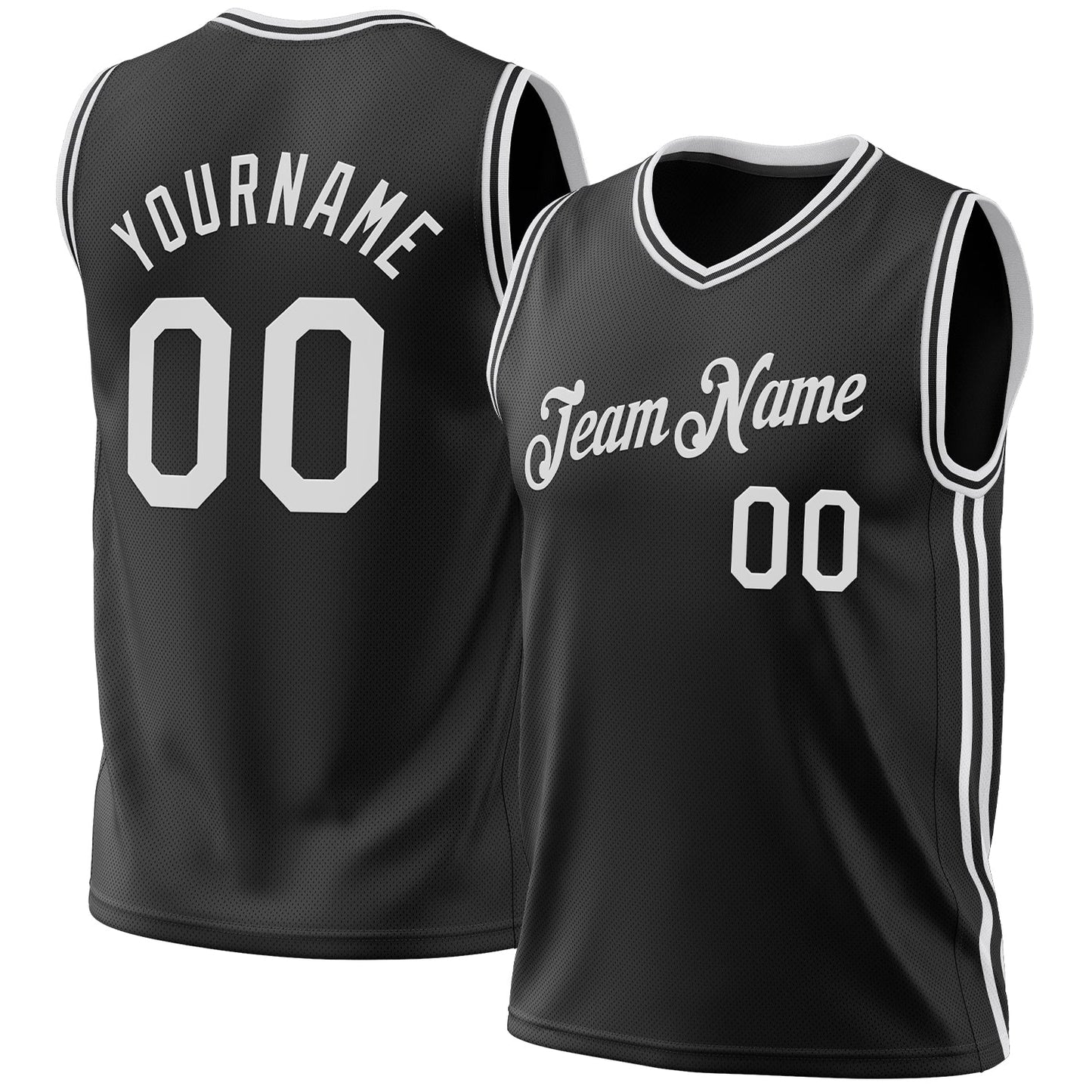 Custom Black White Authentic Throwback Basketball Jersey - Main View