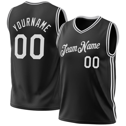 Custom Black White Authentic Throwback Basketball Jersey - Main View