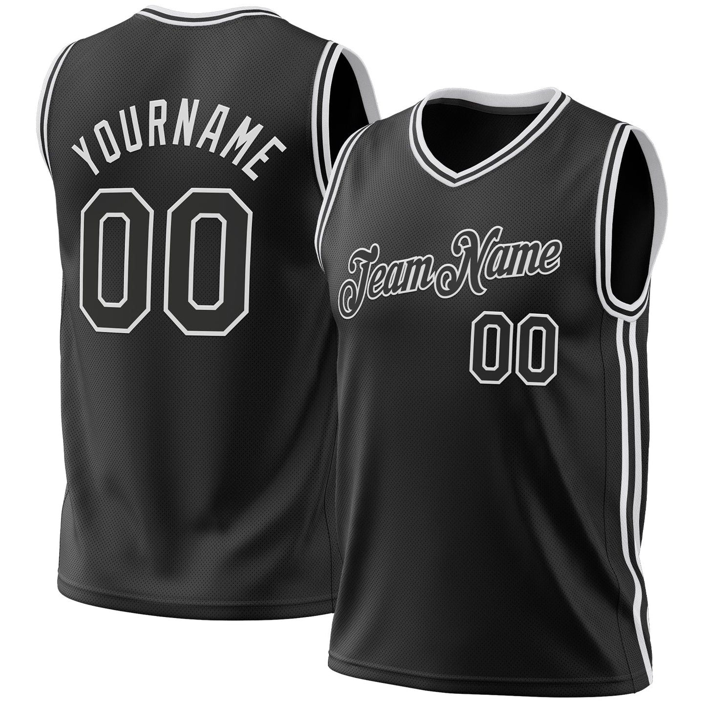 Custom Black White Authentic Throwback Basketball Jersey - Main View