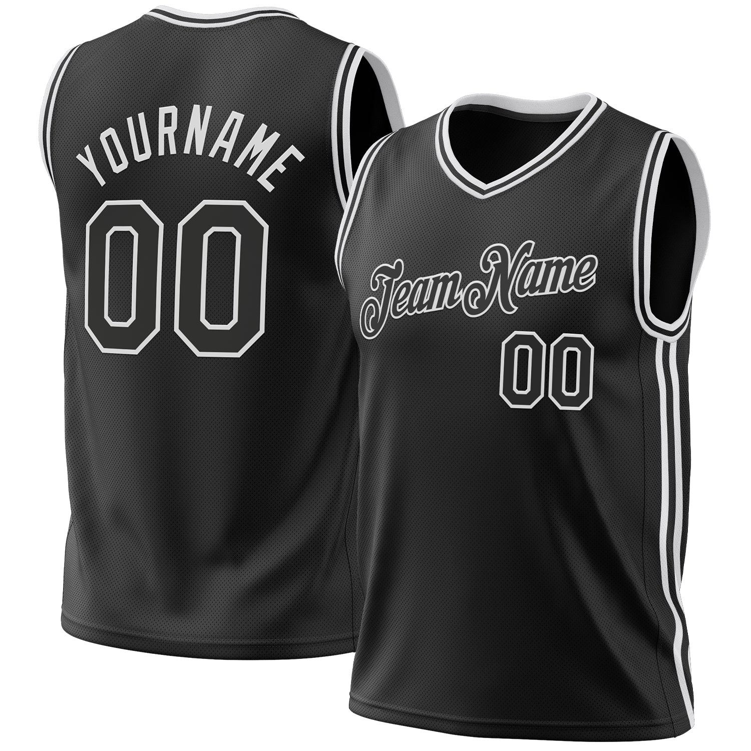 Custom Black White Authentic Throwback Basketball Jersey - Main View
