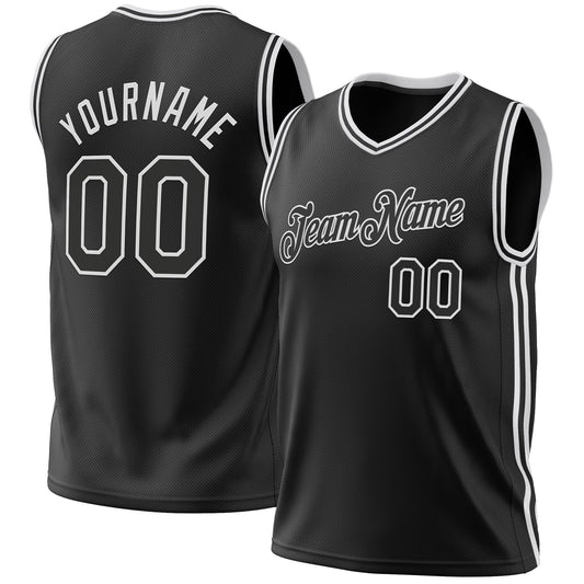 Custom Black White Authentic Throwback Basketball Jersey - Main View