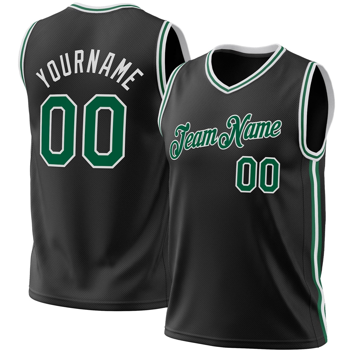 Custom Black Kelly Green-White Authentic Throwback Basketball Jersey - Main View
