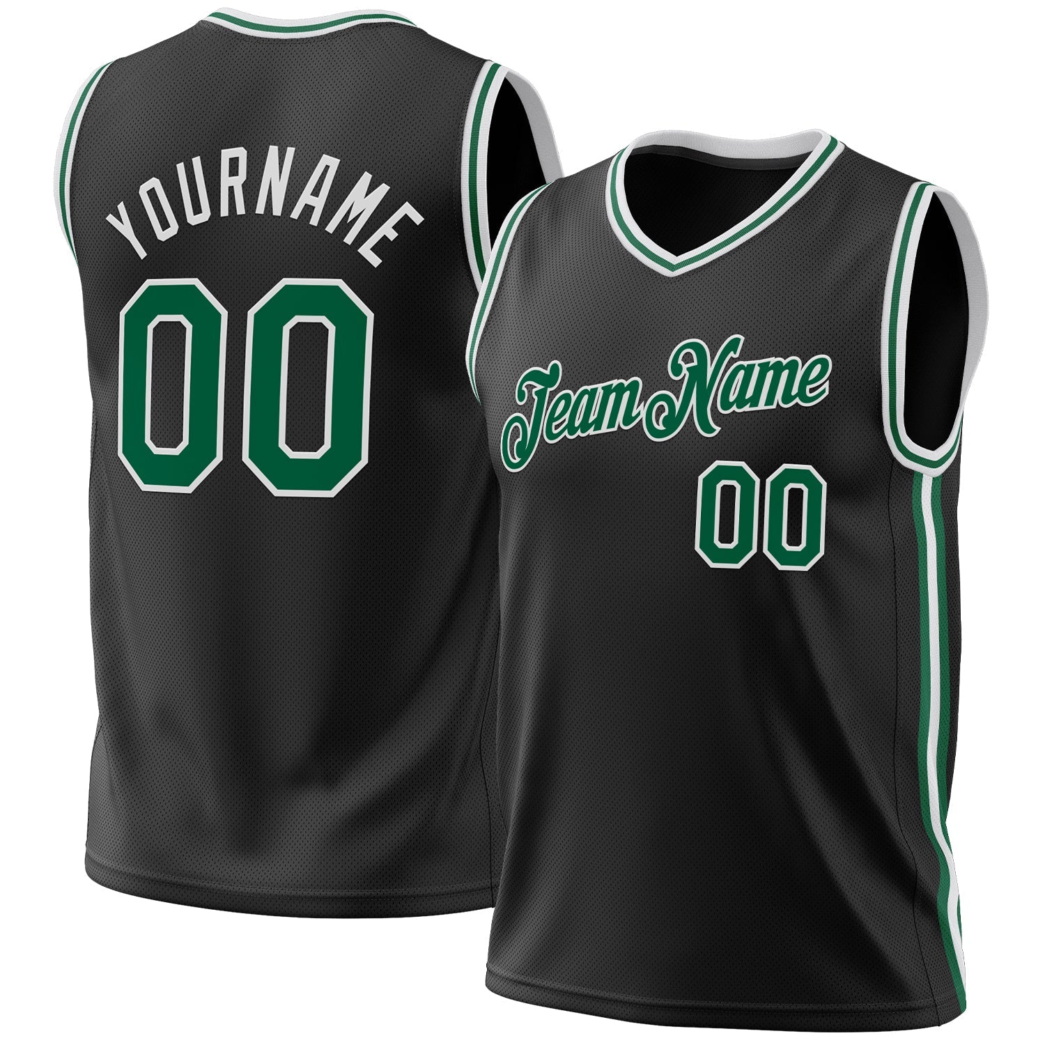 Custom Black Kelly Green-White Authentic Throwback Basketball Jersey - Main View