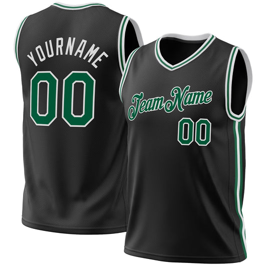 Custom Black Kelly Green-White Authentic Throwback Basketball Jersey - Main View