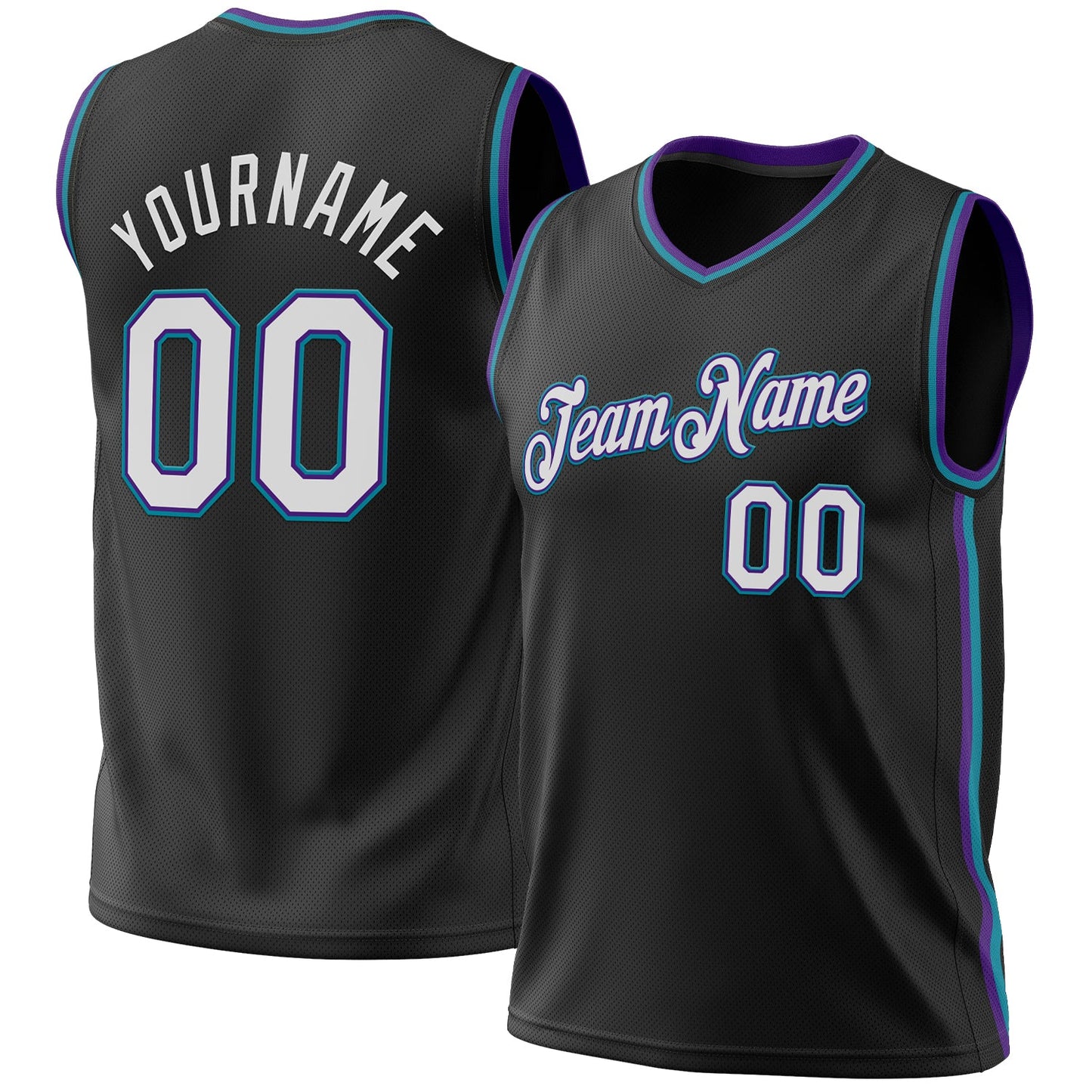 Custom Black Purple-Teal Authentic Throwback Basketball Jersey - Main View