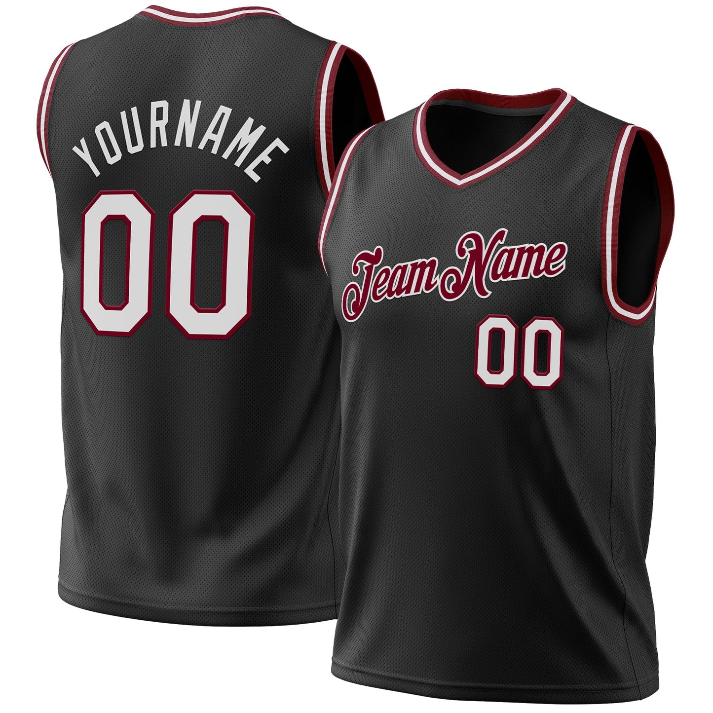 Custom Black White-Maroon Authentic Throwback Basketball Jersey - Main View