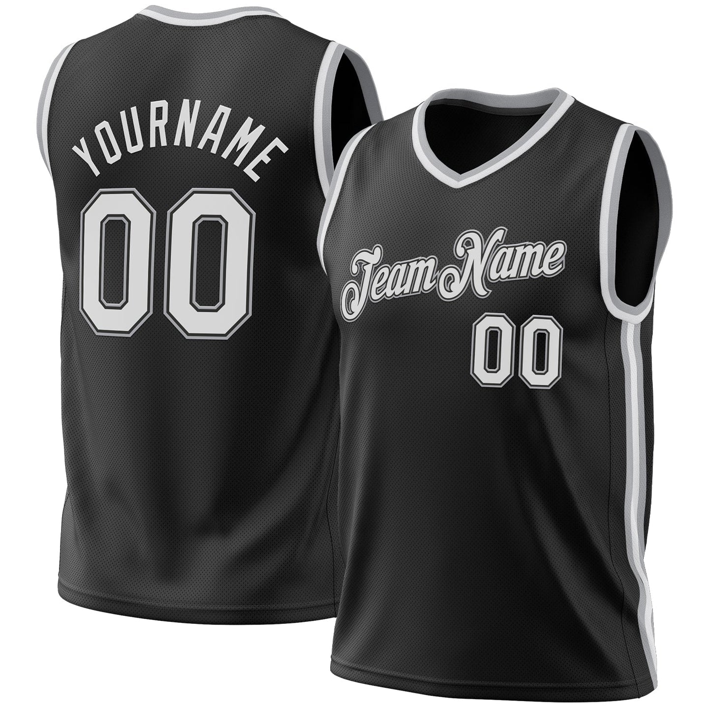 Custom Black White-Gray Authentic Throwback Basketball Jersey - Main View