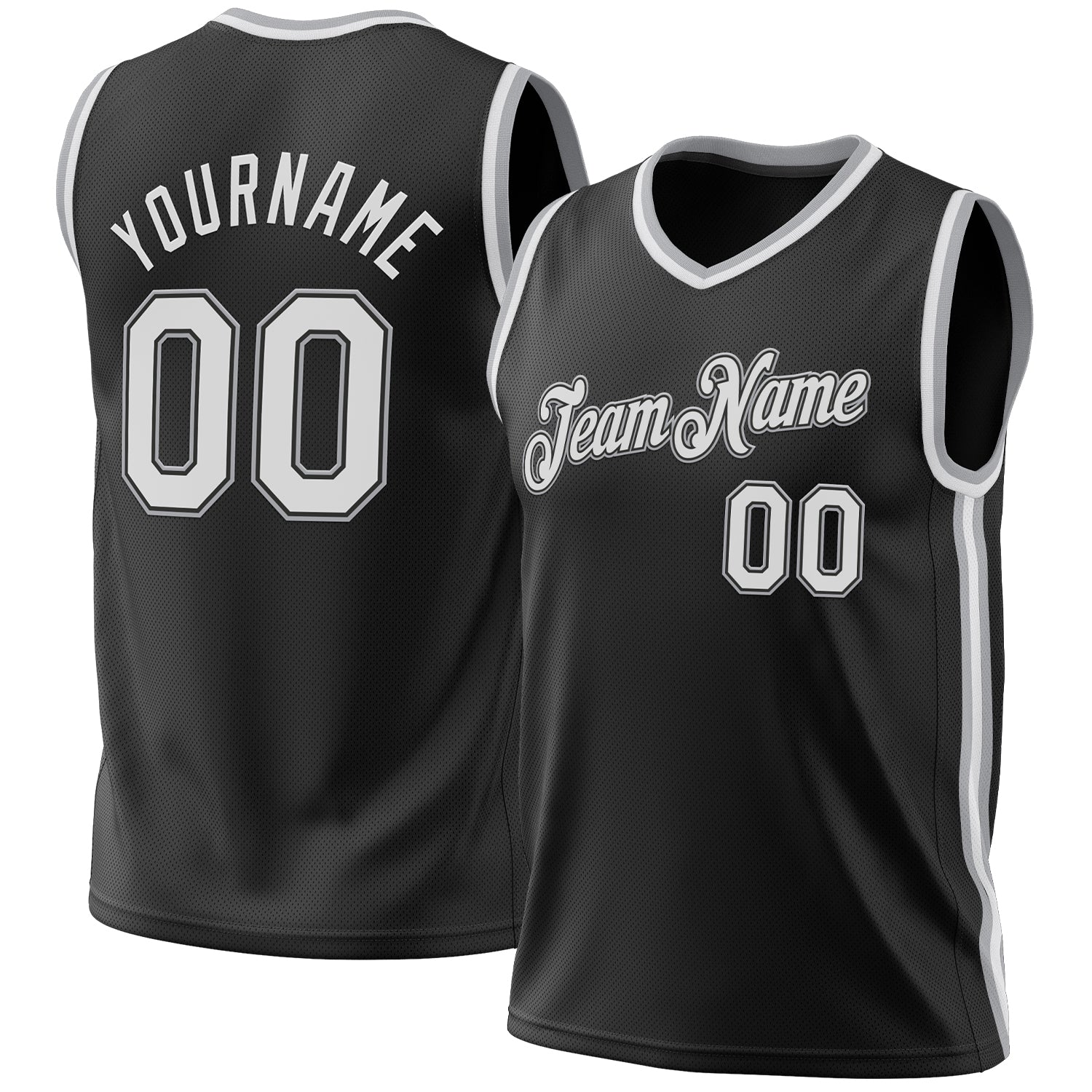Custom Black White-Gray Authentic Throwback Basketball Jersey - Main View