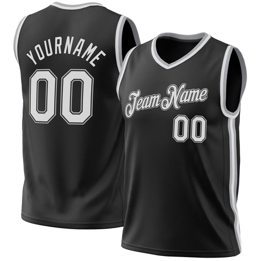 Custom Black White-Gray Authentic Throwback Basketball Jersey - Main View