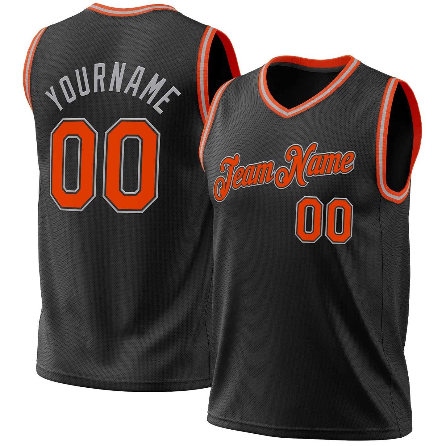 Custom Black Orange-Gray Authentic Throwback Basketball Jersey - Main View