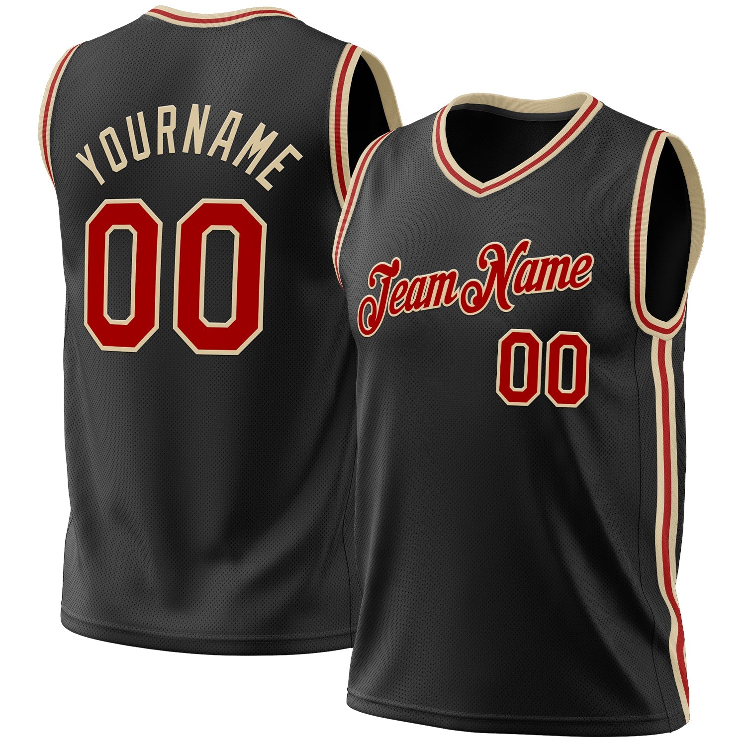 Custom Black Red-Cream Authentic Throwback Basketball Jersey - Main View