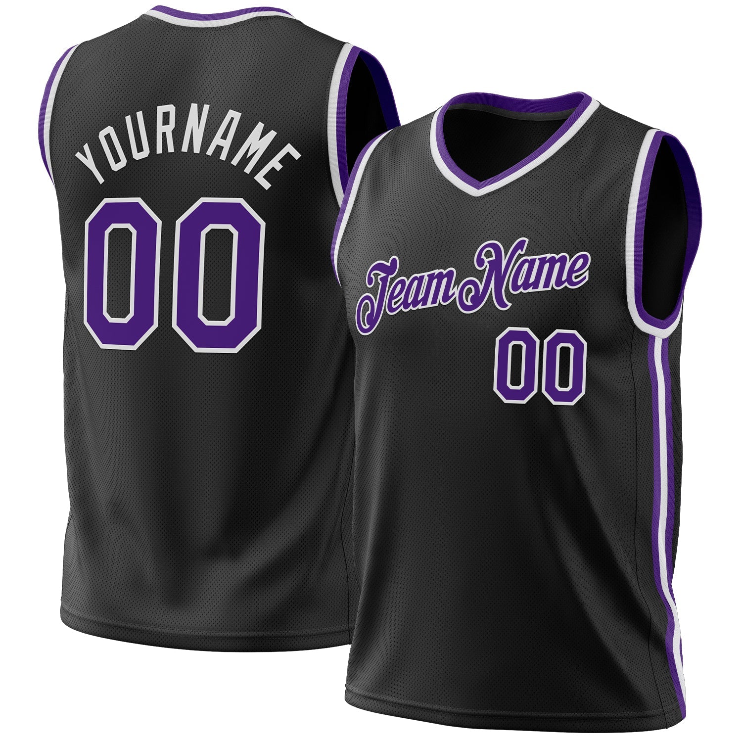 Custom Black Purple-White Authentic Throwback Basketball Jersey - Main View