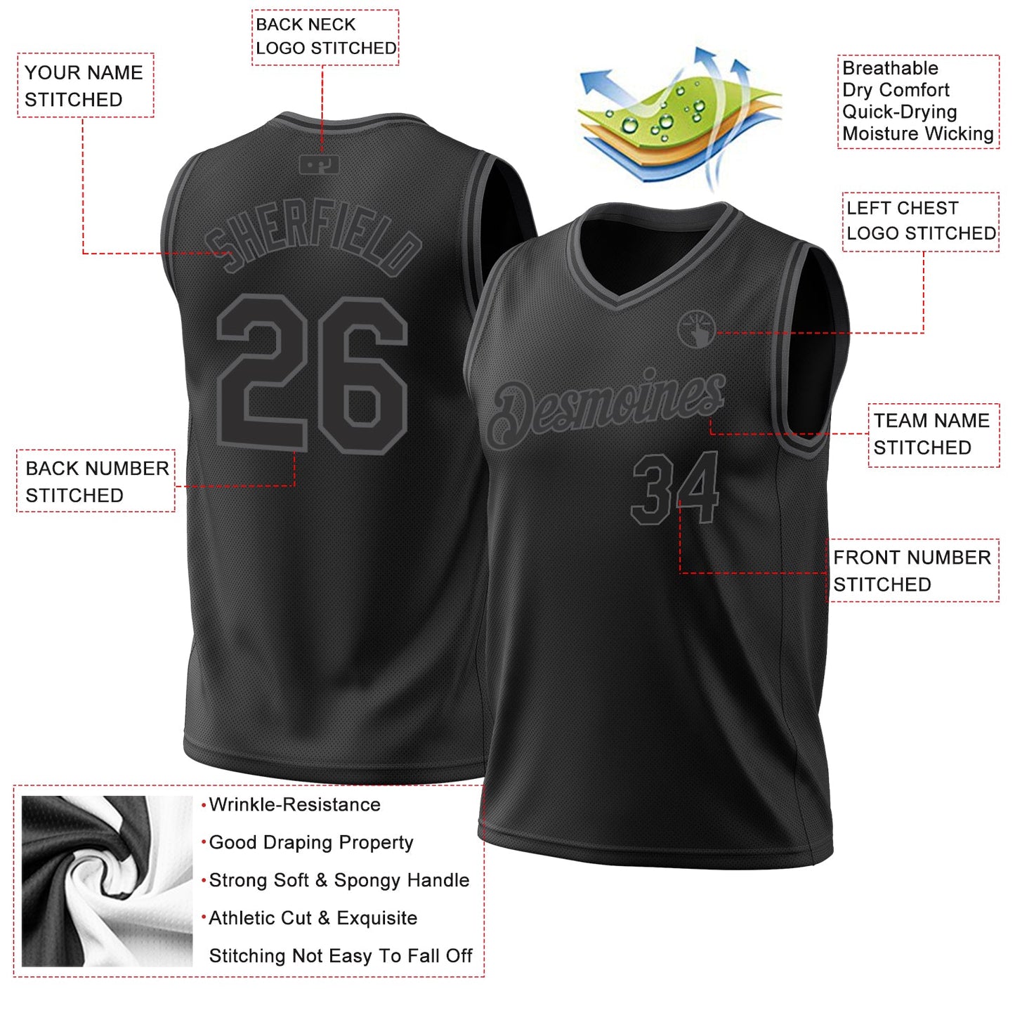 Custom Black Steel Gray Authentic Throwback Basketball Jersey view 3