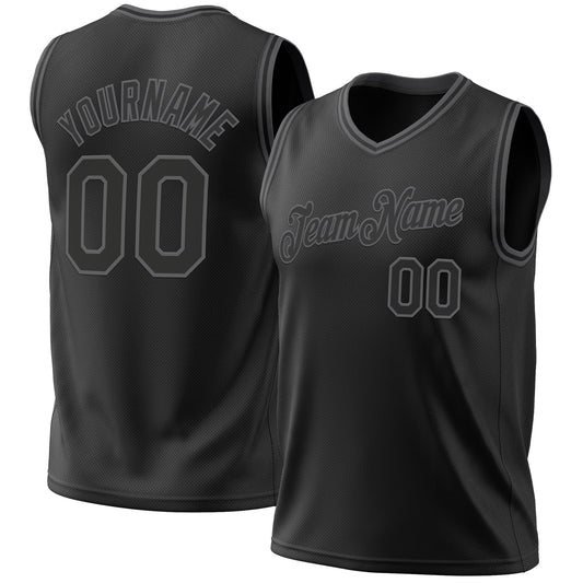 Custom Black Steel Gray Authentic Throwback Basketball Jersey - Main View