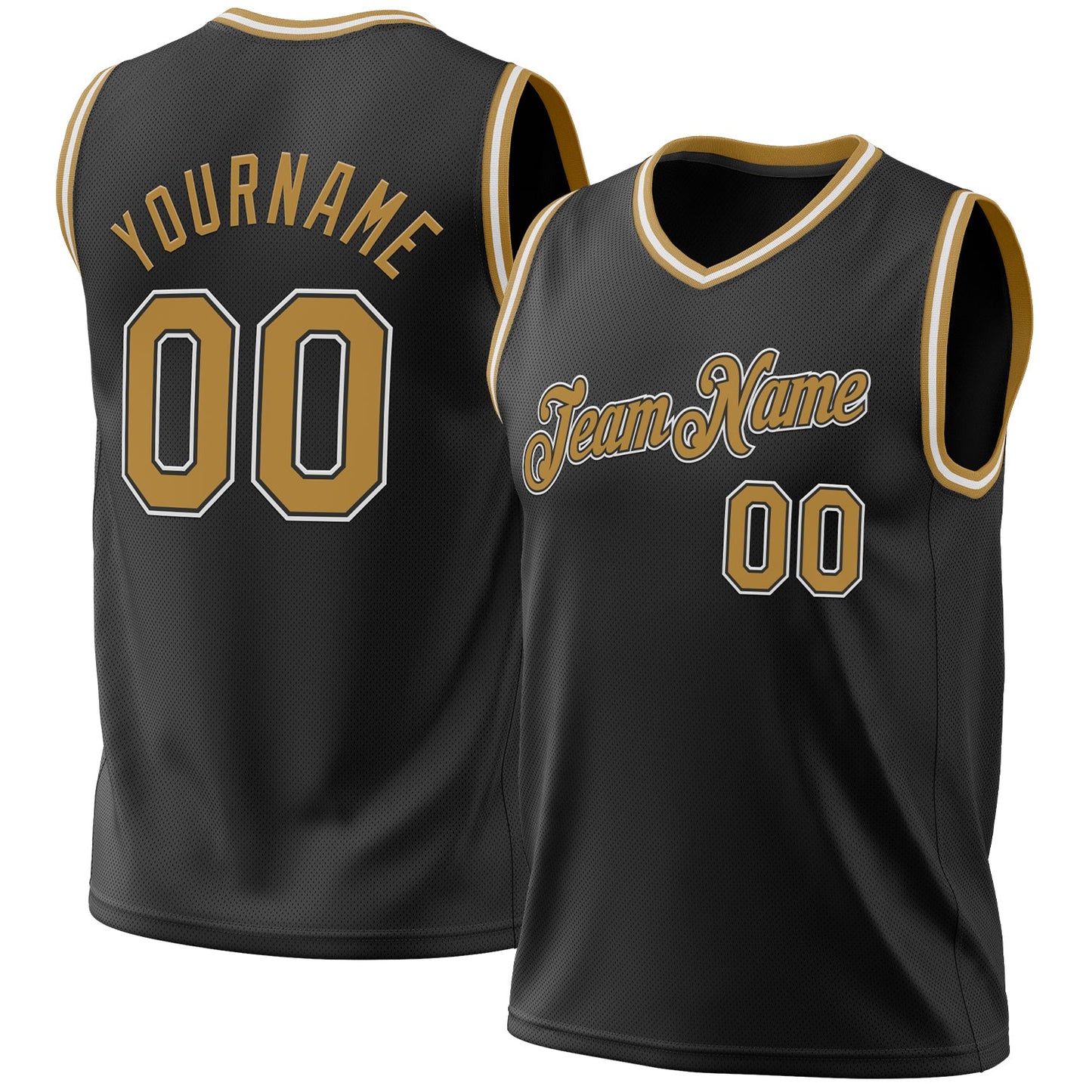 Custom Black Old Gold-White Authentic Throwback Basketball Jersey - Main View