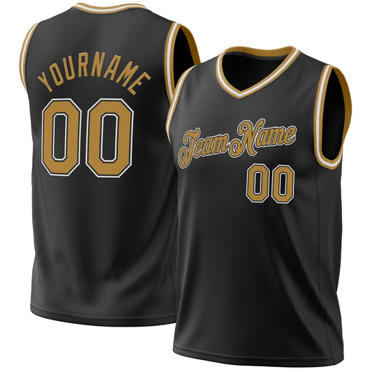 Custom Black Old Gold-White Authentic Throwback Basketball Jersey - Main View
