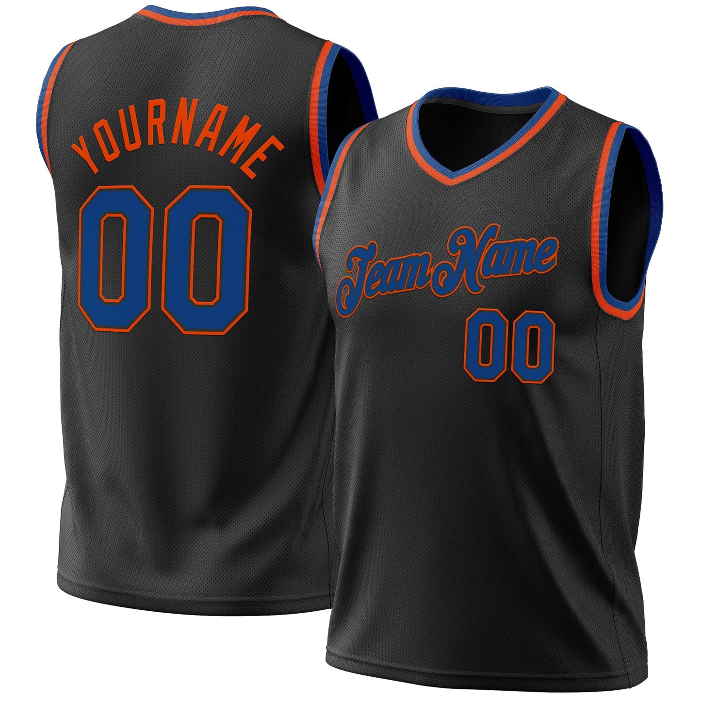Custom Black Blue-Orange Authentic Throwback Basketball Jersey - Main View