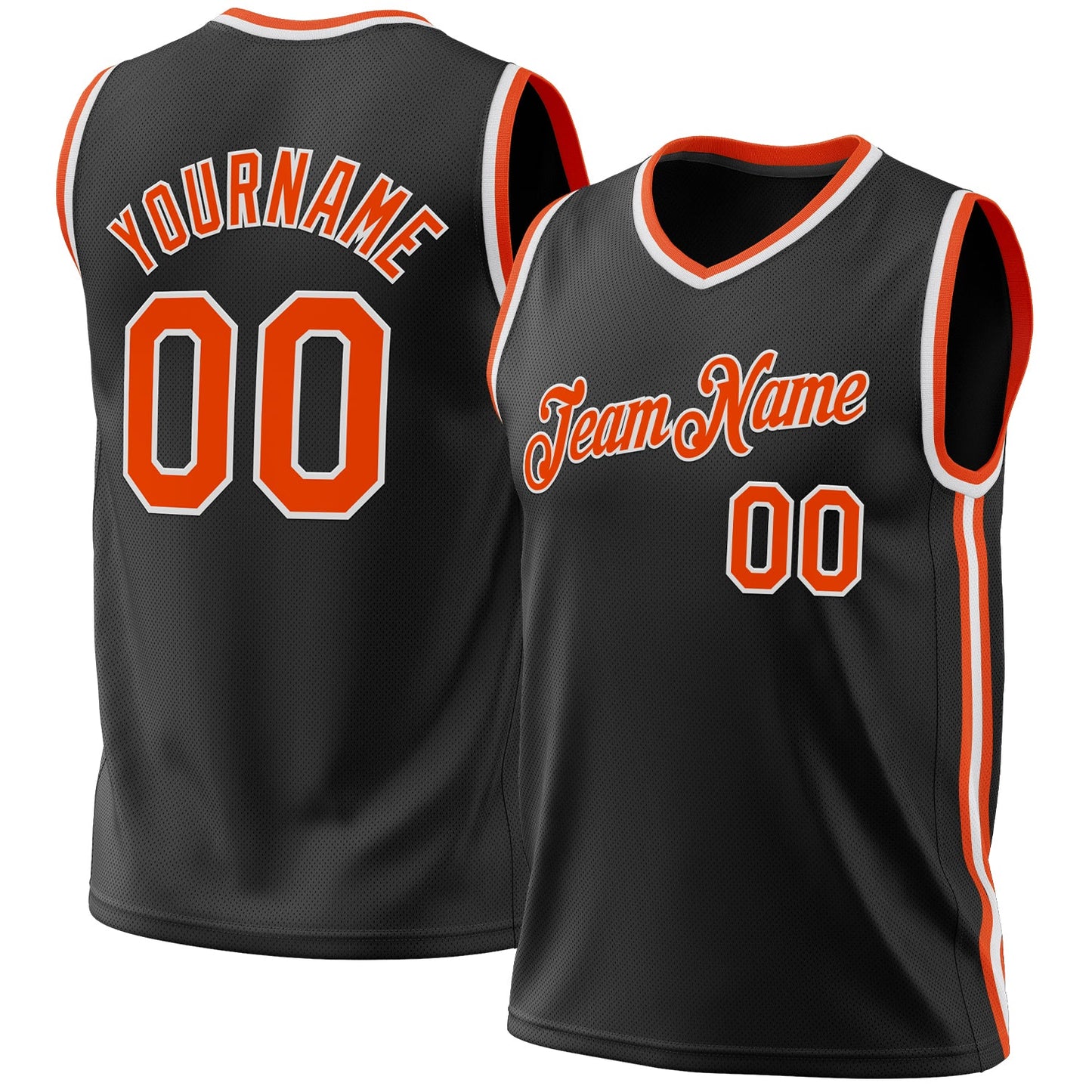 Custom Black Orange-White Authentic Throwback Basketball Jersey - Main View