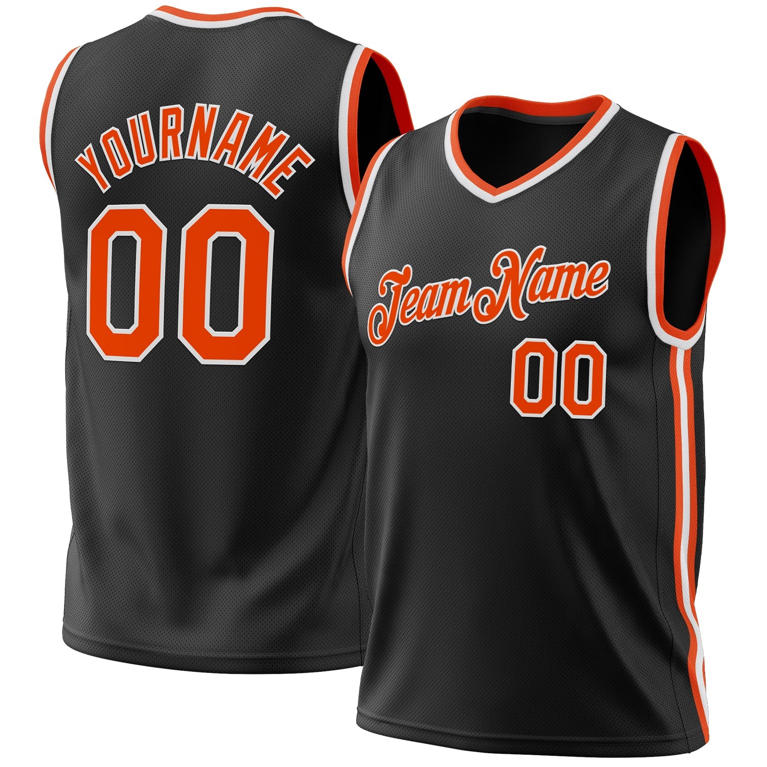 Custom Black Orange-White Authentic Throwback Basketball Jersey - Main View