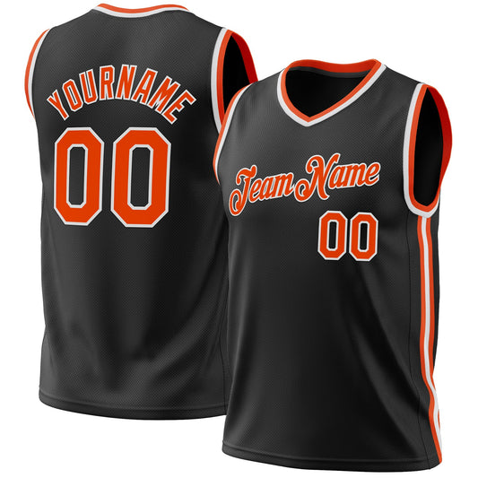 Custom Black Orange-White Authentic Throwback Basketball Jersey - Main View