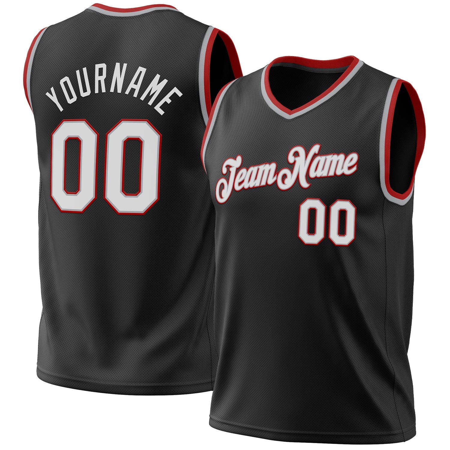 Custom Black Gray-Red Authentic Throwback Basketball Jersey - Main View