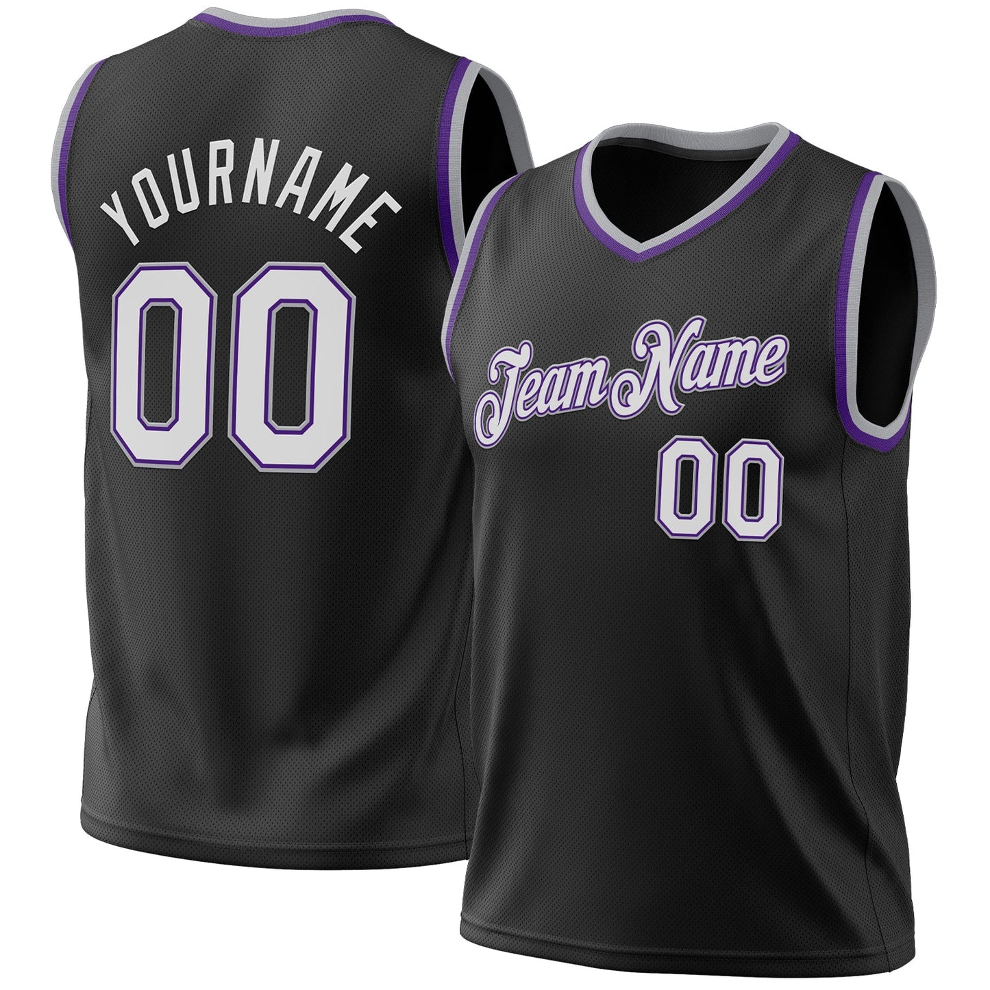 Custom Black Purple-Gray Authentic Throwback Basketball Jersey - Main View